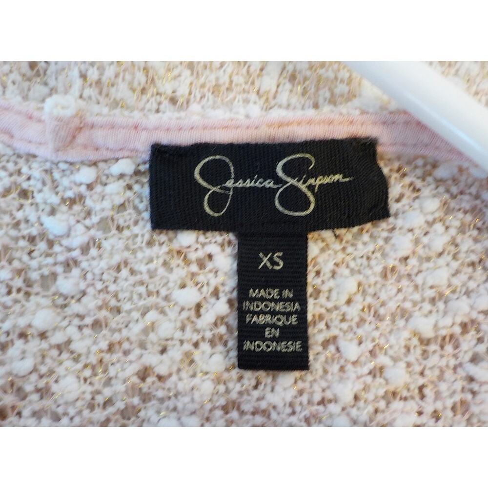 Jessica Simpson Elinah Pink Knit Top Women Sz XS Gold Glitter V-Neck Half Sleeve - Picture 7 of 10